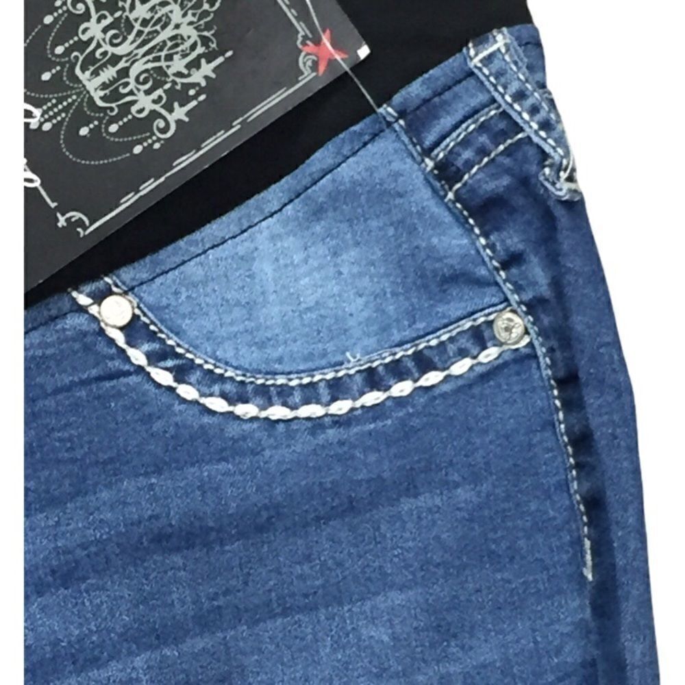 NWT LOVE INDIGO Maternity Pull-on Jeans Rhinestone Pockets SIZE Small - Picture 6 of 10